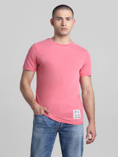 Pink Cotton Crew Neck T-shirt