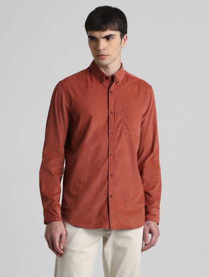 Red Corduroy Full Sleeves Shirt