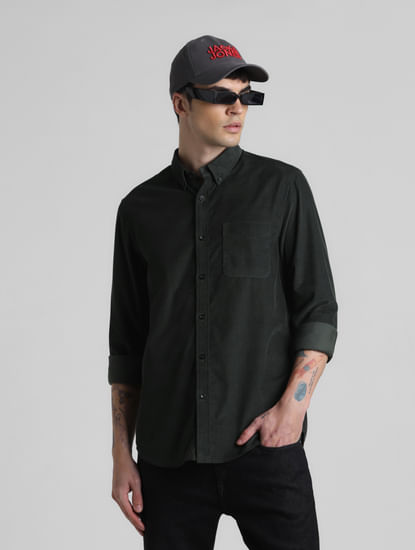 Dark Green Corduroy Full Sleeves Shirt