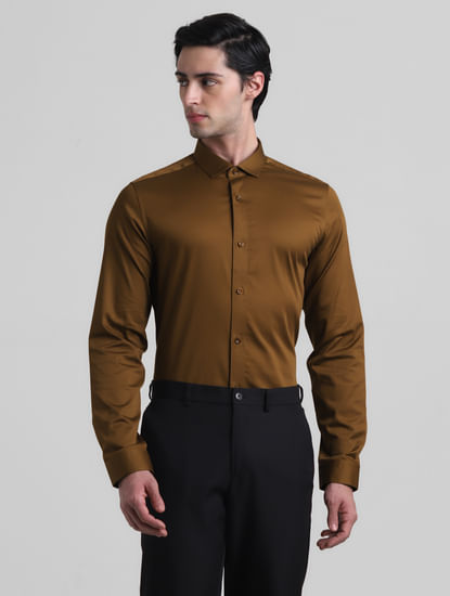 Brown Satin Weave Full Sleeves Shirt