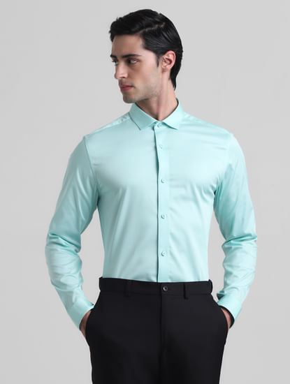 Green Satin Weave Full Sleeves Shirt