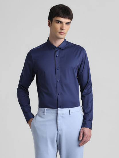 Blue Satin Weave Full Sleeves Shirt