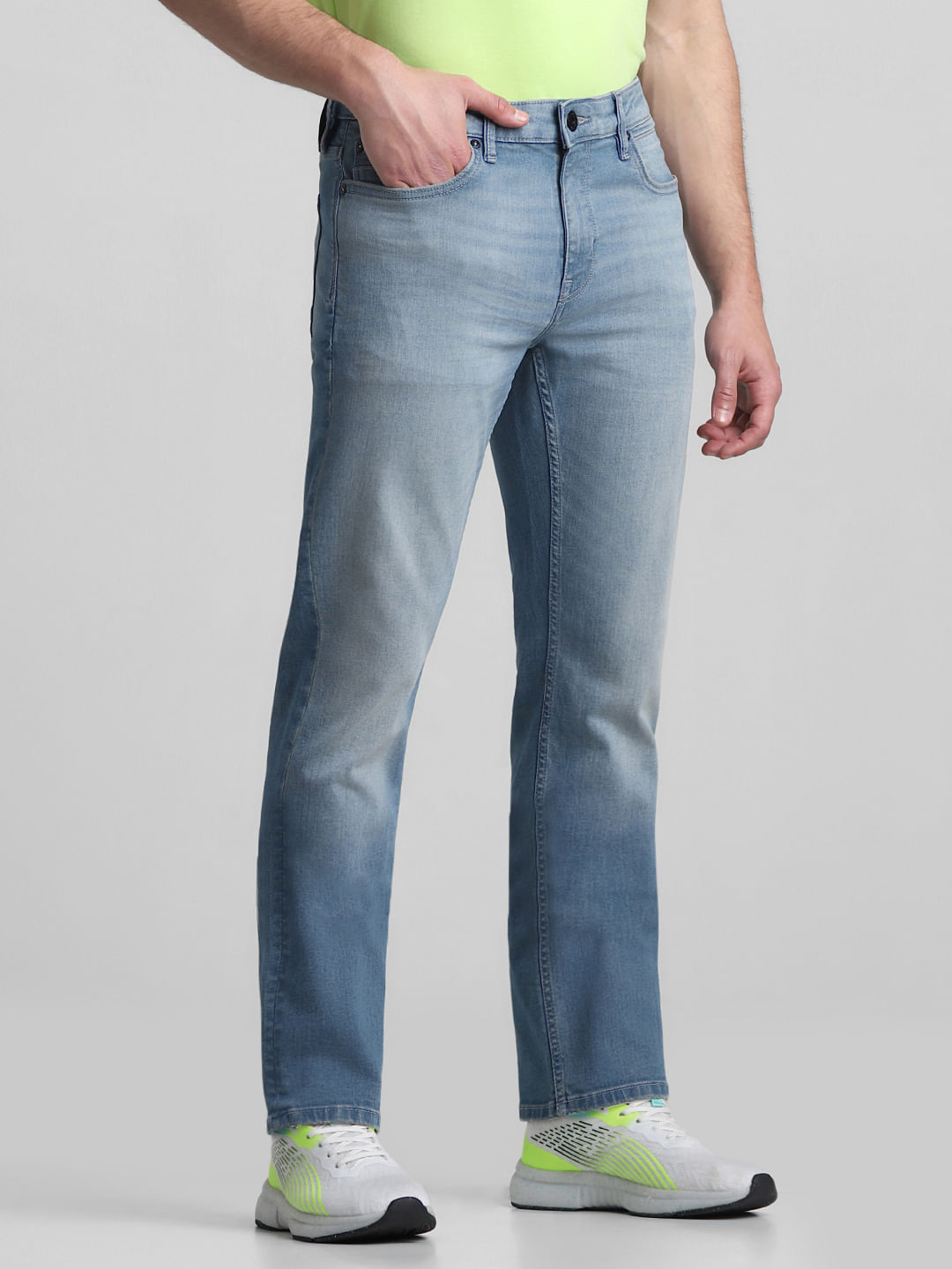 Men's Solid Color Jeans Straight Regular Denim Jeans Pockets - Temu