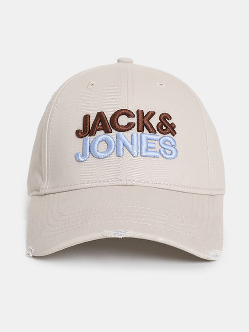 Beige Embroidered Text Cap