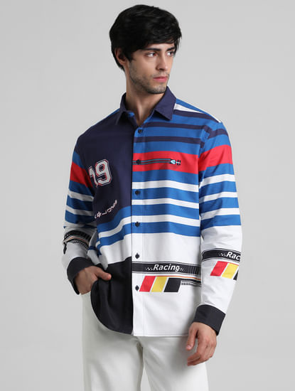 Blue Racer Stripes Full Sleeves Shirt