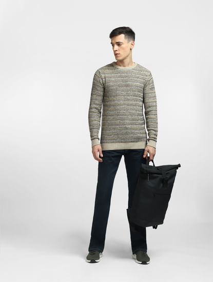 Beige Textured Striped Pullover
