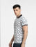 Grey Abstract Print Polo Neck T-shirt_400388+3