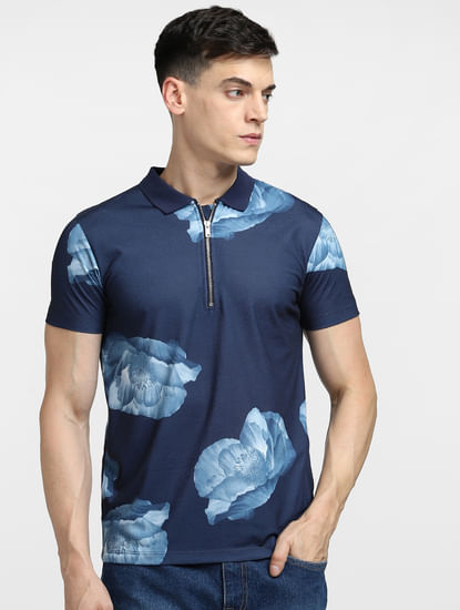 Blue Abstract Print Polo T-shirt