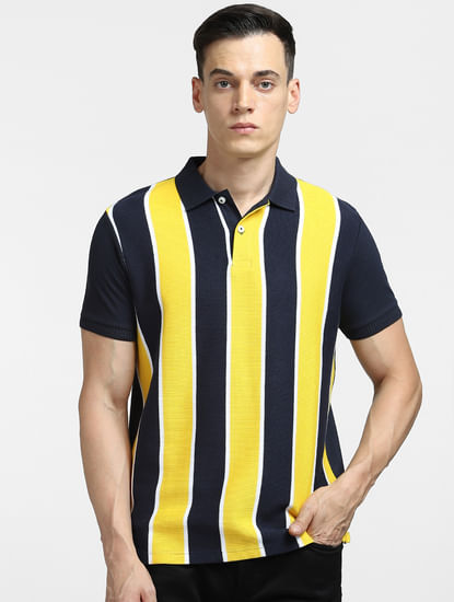 Yellow Striped Polo Neck T-shirt