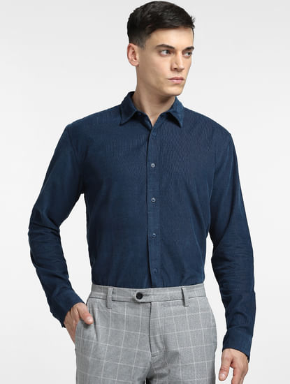 Blue Corduroy Full Sleeves Shirt
