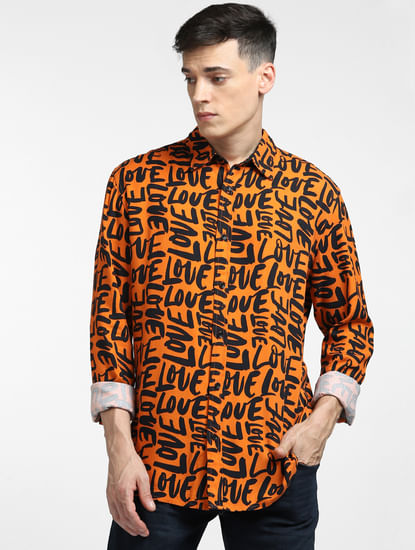 Orange All Over Print Full Sleeves Shirt