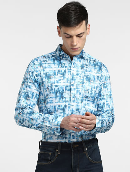 Blue Abstract Print Full Sleeves Shirt