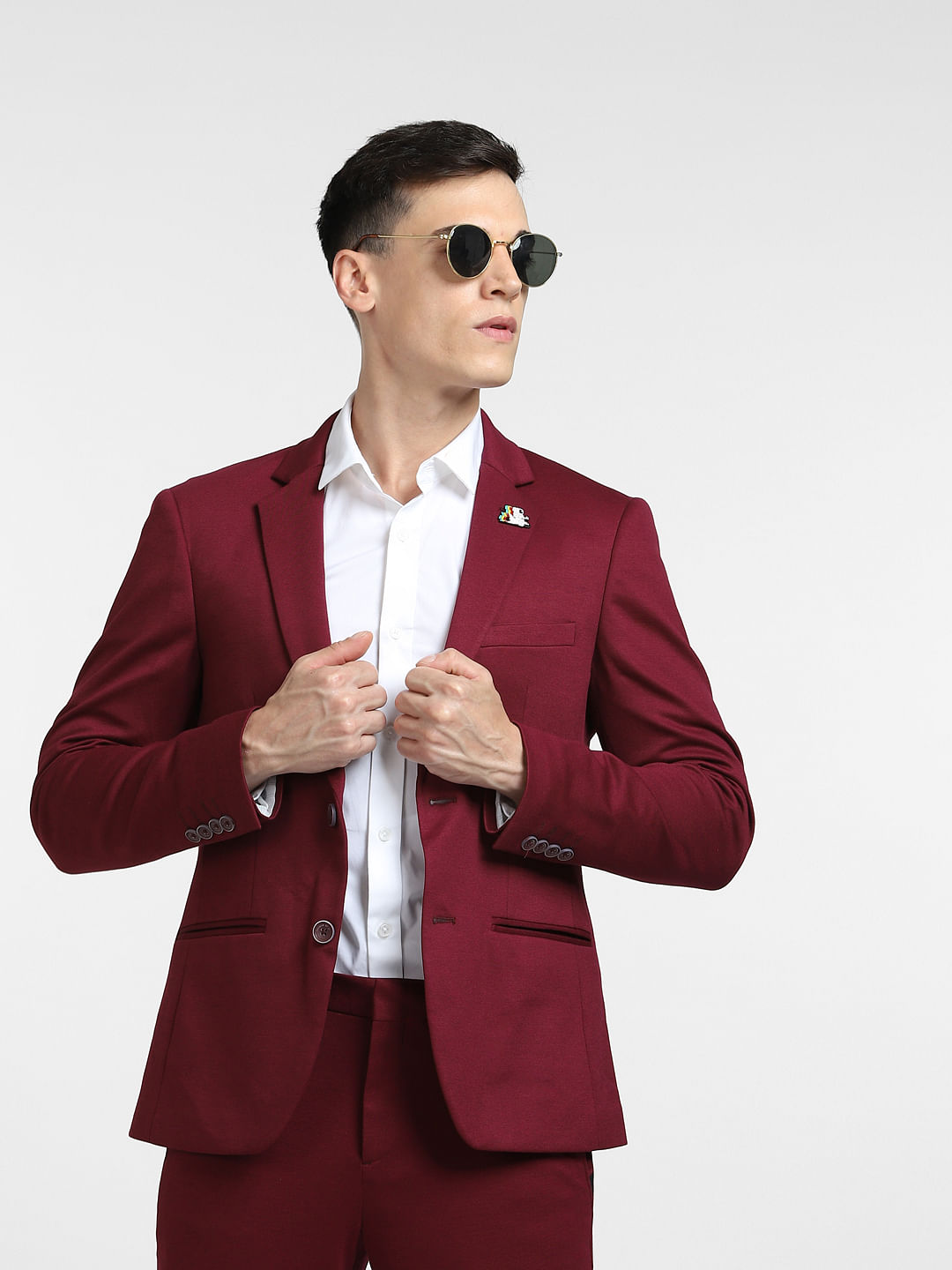 Buy Maroon Solid Slim Fit Blazer Online at Muftijeans