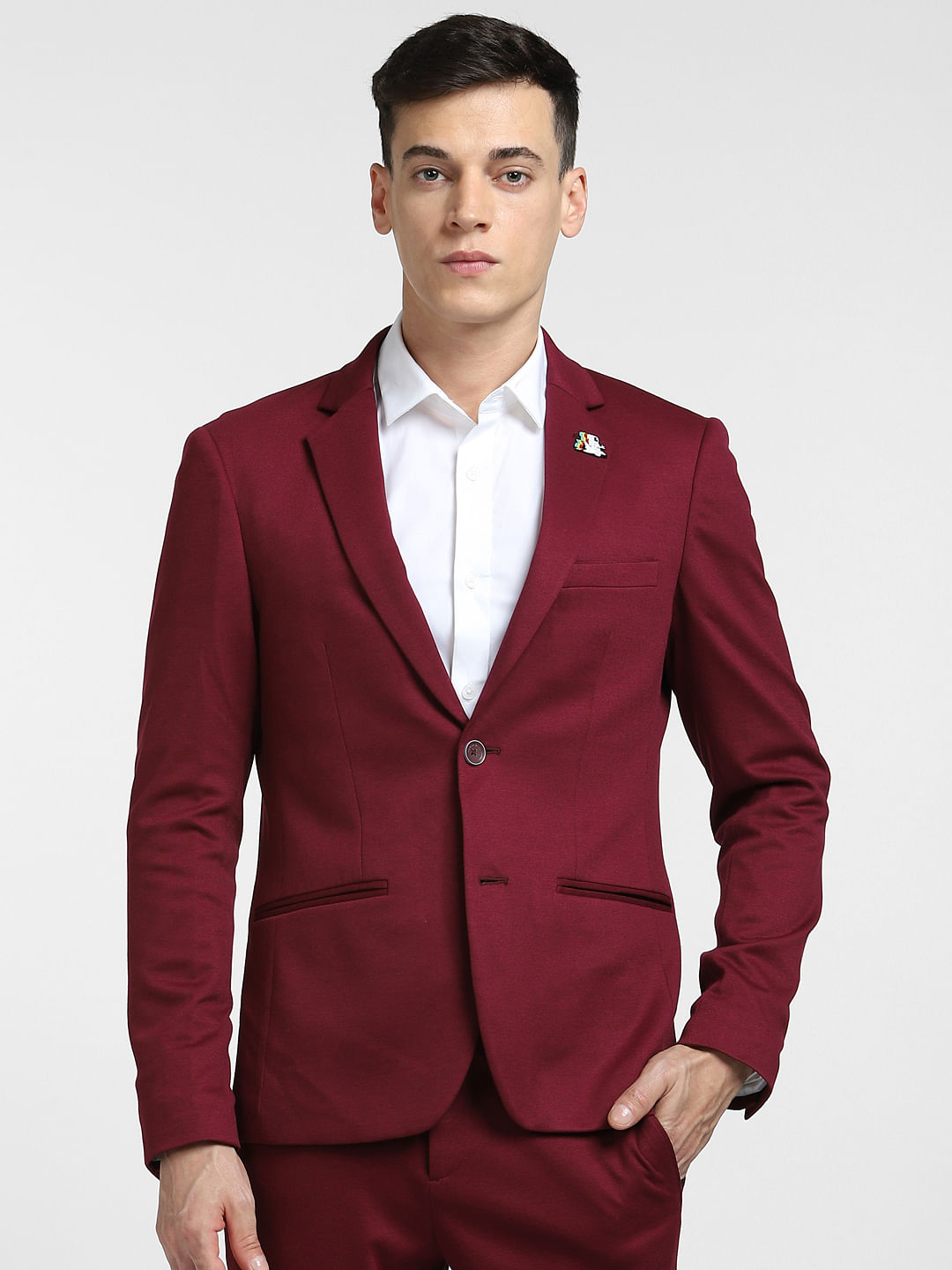 Super 120S Merino Wool Double Breasted Suit - Currant Maroon – Ron Tomson