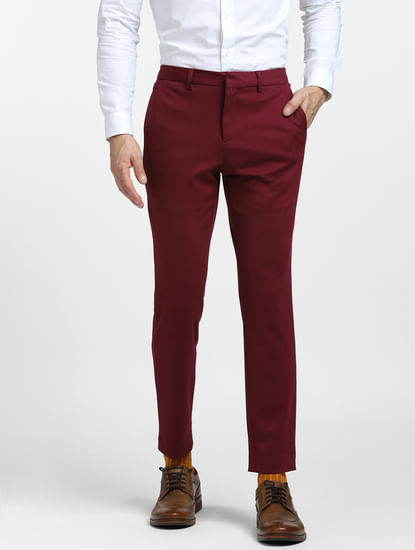Maroon Mid Rise Suit Set Trousers