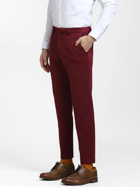 Buy Maroon Mid Rise Suit Set Trousers for Men