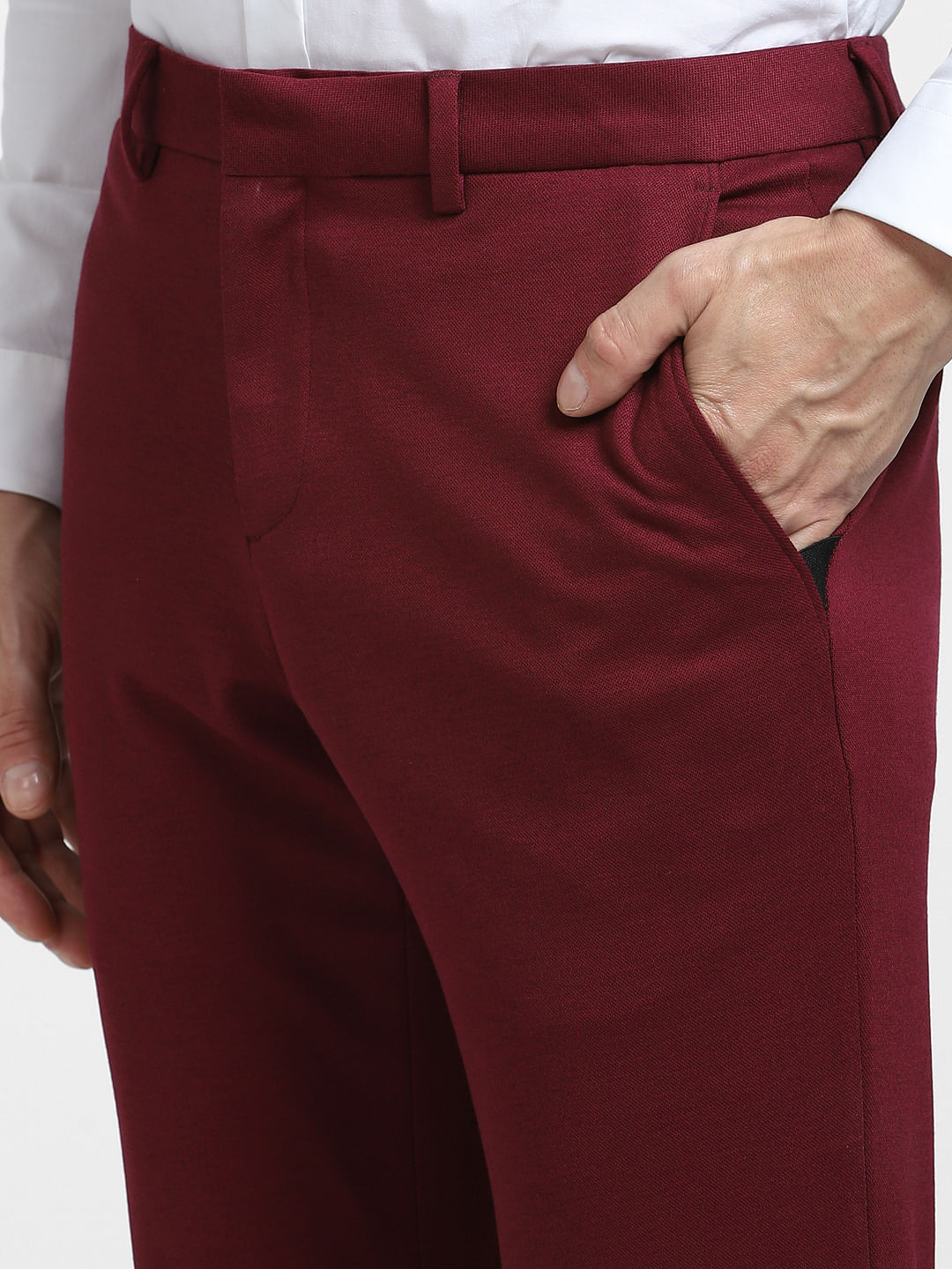 Buy Maroon Mid Rise Suit Set Trousers for Men