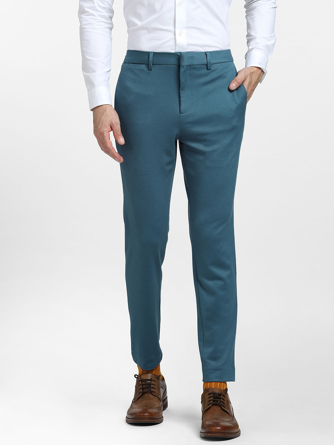 Buy Teal Mid Rise Suit Set Trousers for Men