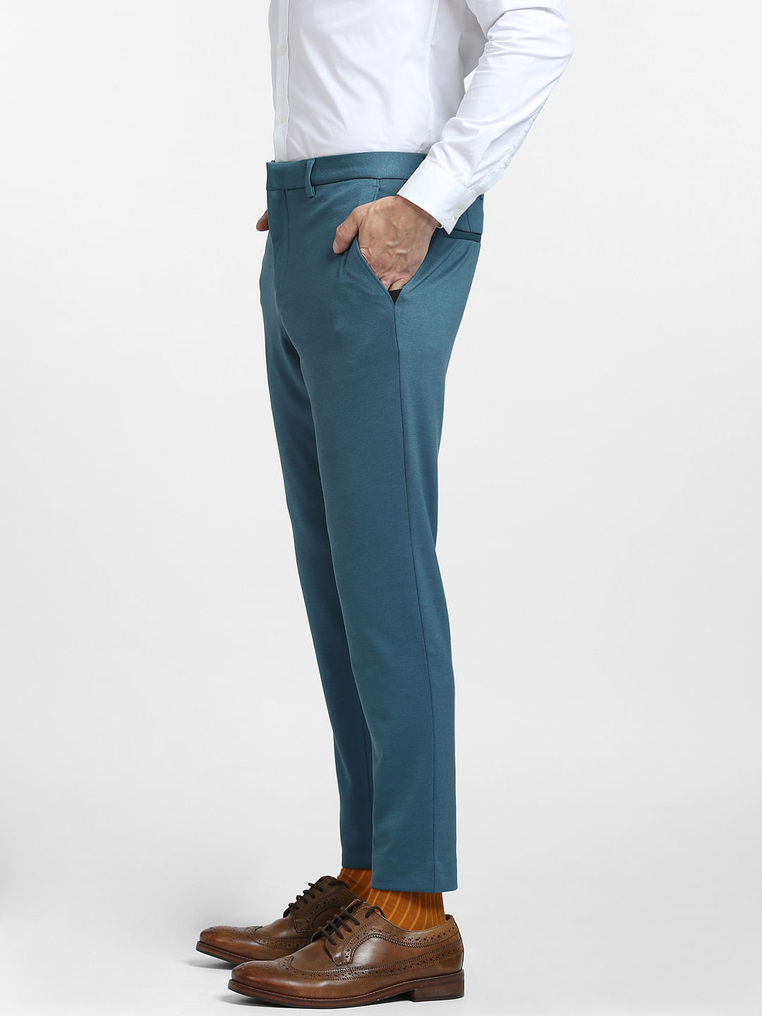 Buy Teal Mid Rise Suit Set Trousers for Men