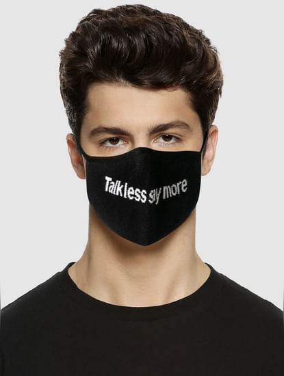Pack of 3 Black Text Print Knit 3PLY Mask