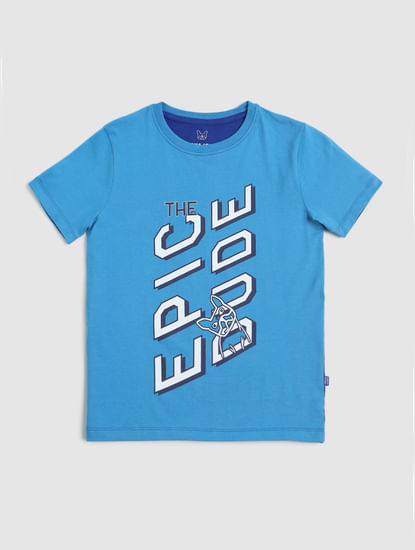 Boys Blue Text Print Crew Neck T-shirt