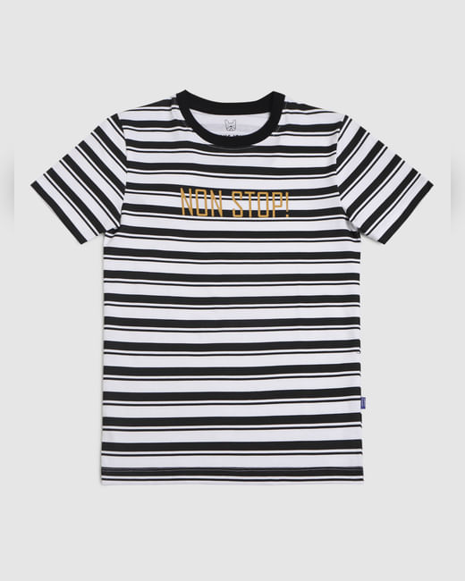 Boys Black Striped Crew Neck T-shirt