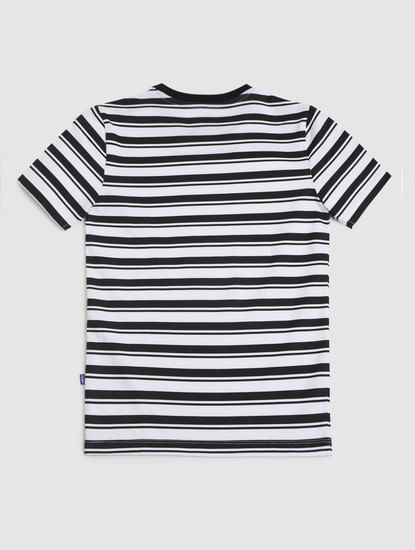 Boys Black Striped Crew Neck T-shirt