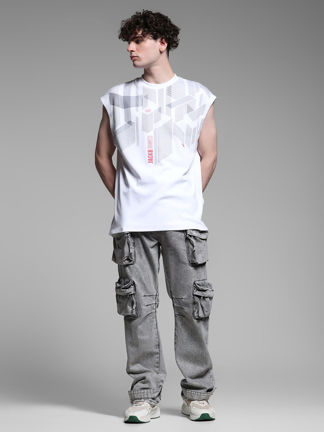 White Printed Sleeveless T-shirt|900756401-Cloud-Dancer