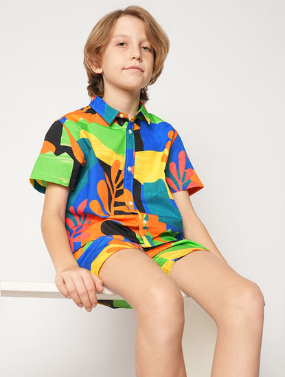 Boys Orange Art Print Co-ord Set Shirt