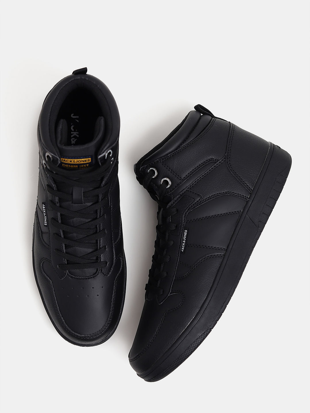 Black leather deals high top sneakers