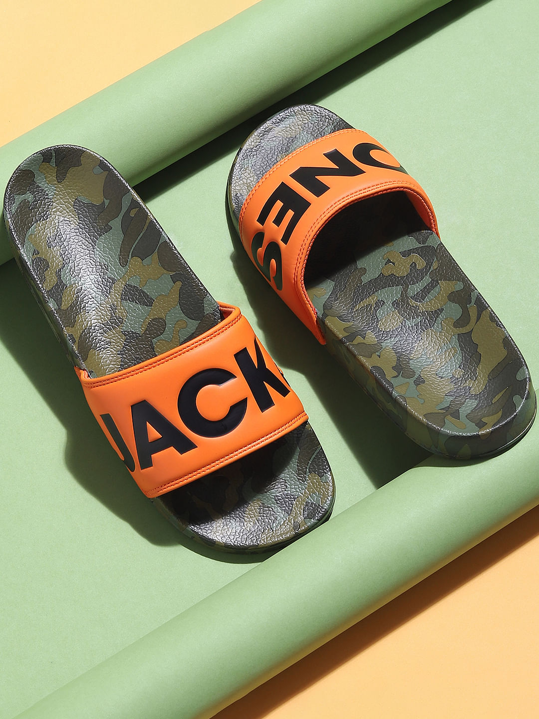 Orange Camo Print Sliders