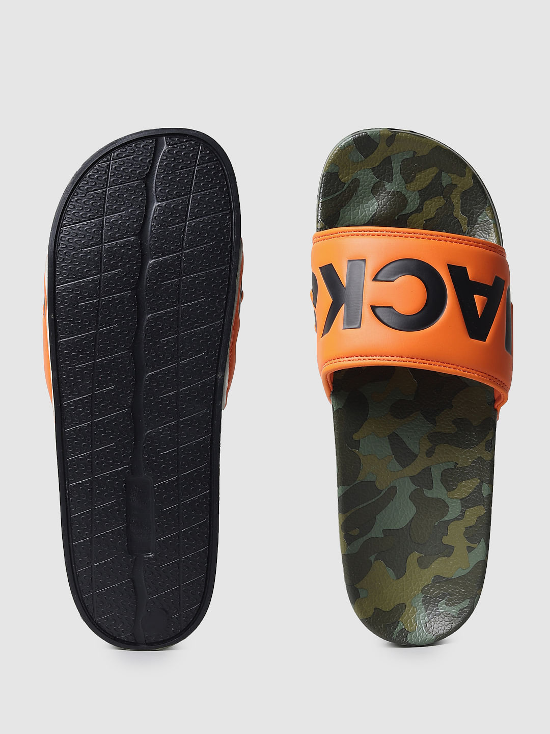 Orange Camo Print Sliders