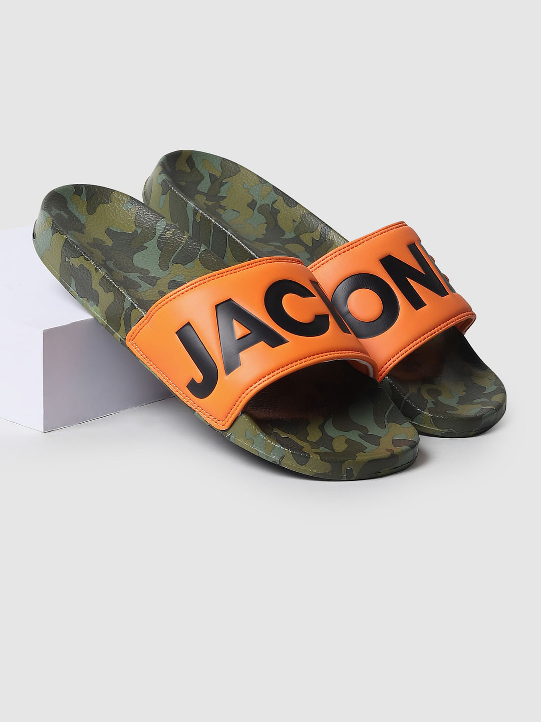 Orange Camo Print Sliders