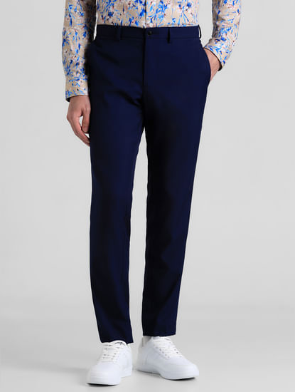 Navy Blue Mid Rise Twill Trousers