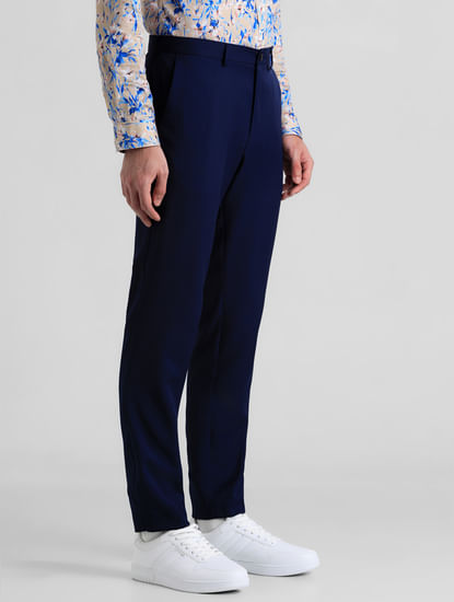 Navy Blue Mid Rise Twill Trousers
