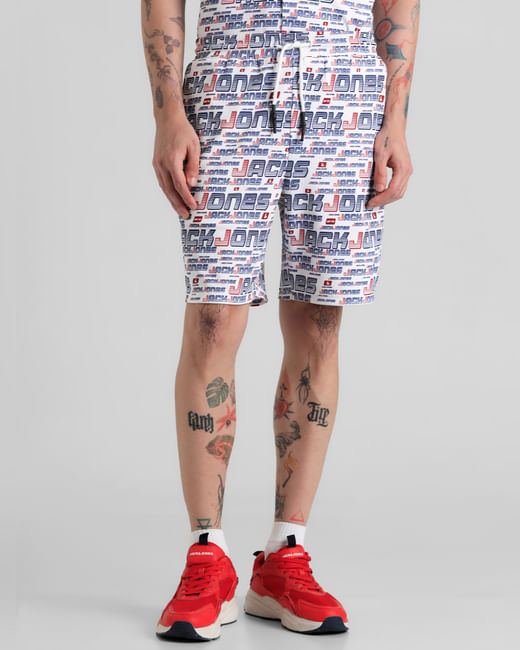 URBAN RACERS by JACK&JONES WHITE LOW RISE PRINTED SHORTS