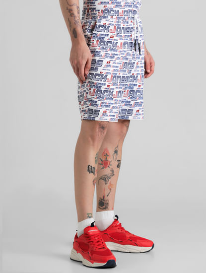 URBAN RACERS by JACK&JONES WHITE LOW RISE PRINTED SHORTS