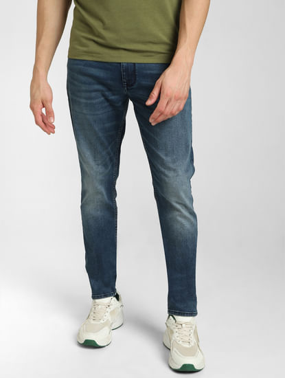 Dark Blue Low Rise Washed Slim Fit Jeans