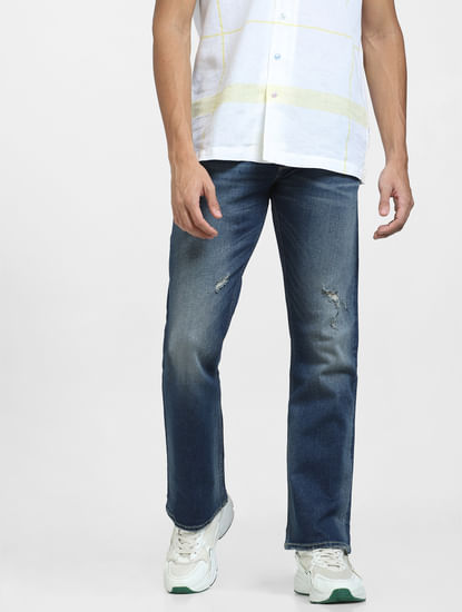Blue High Rise Distressed Ray Bootcut Jeans