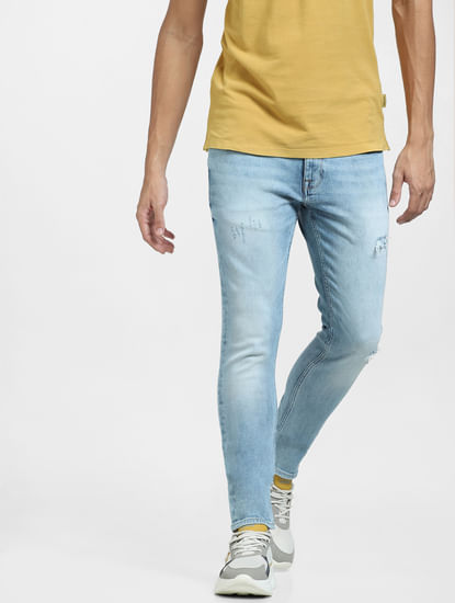 Light Blue Low Rise Distressed Skinny Fit Jeans