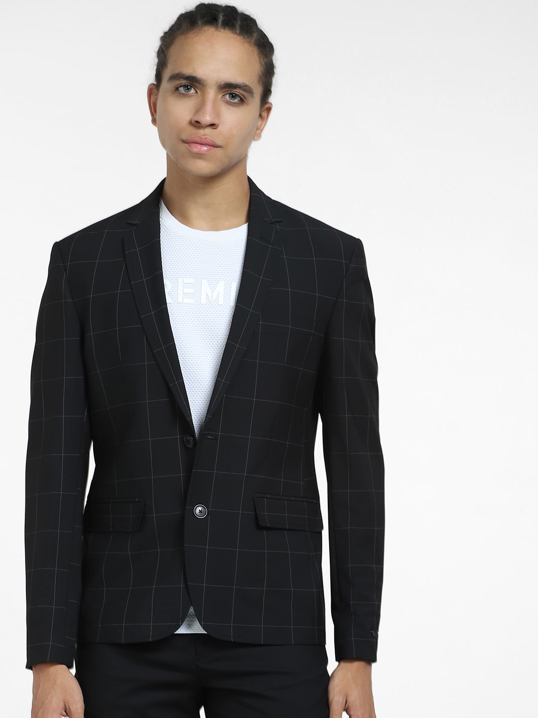 Black Check Print Blazer