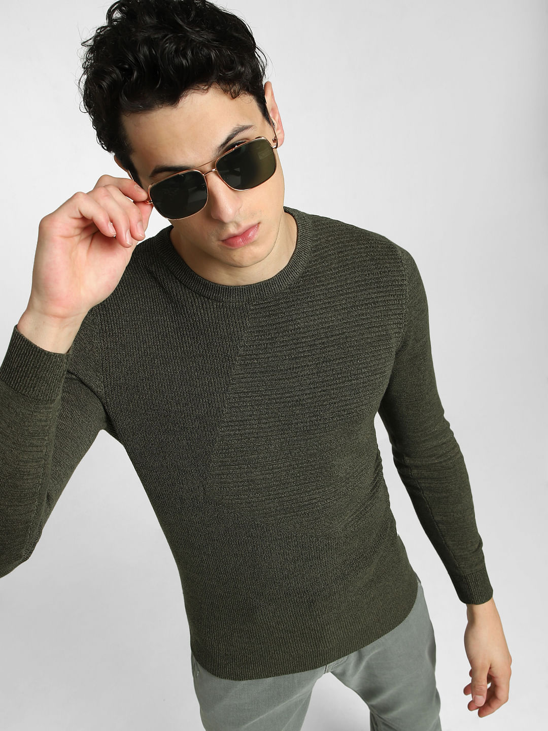 Olive green outlet knitted sweater