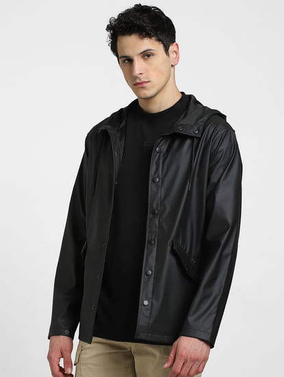 Black Hooded Rain Jacket