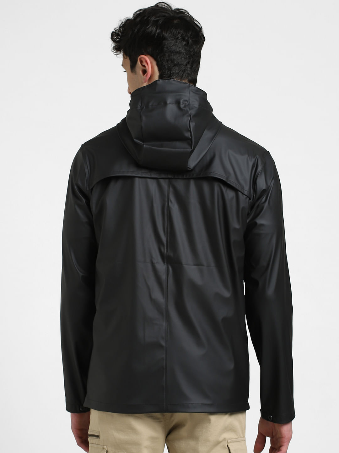 Mens black rain store jacket with hood