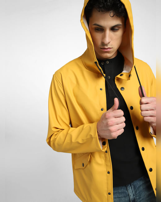 Yellow Hooded Rain Jacket