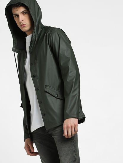 Dark Green Hooded Rain Jacket