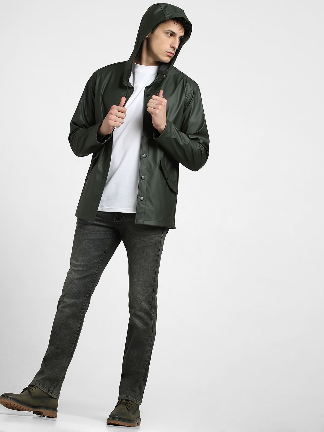 Dark green rain on sale jacket