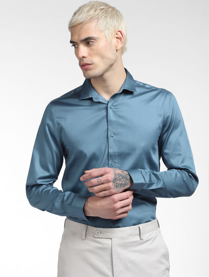 Blue Slim Fit Full Sleeves Shirt