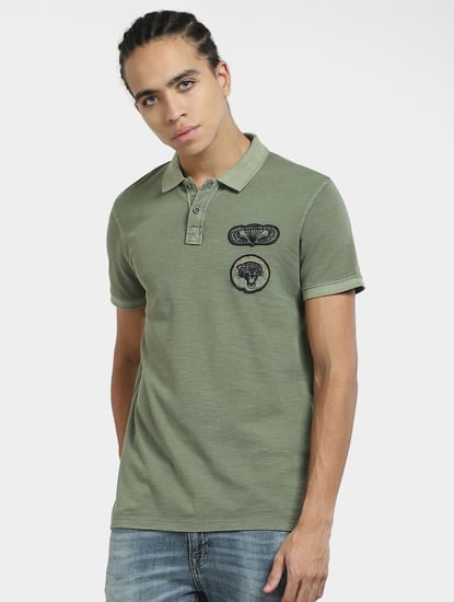 Green Embordered Patch Polo T-shirt