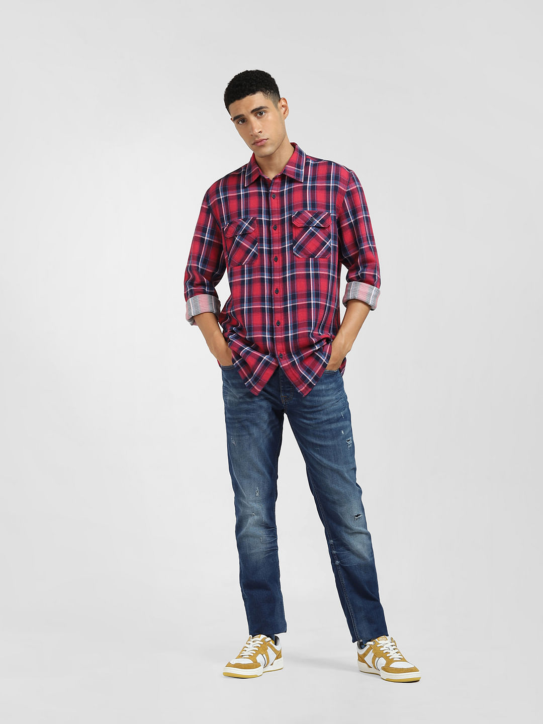 red check shirt with jeans